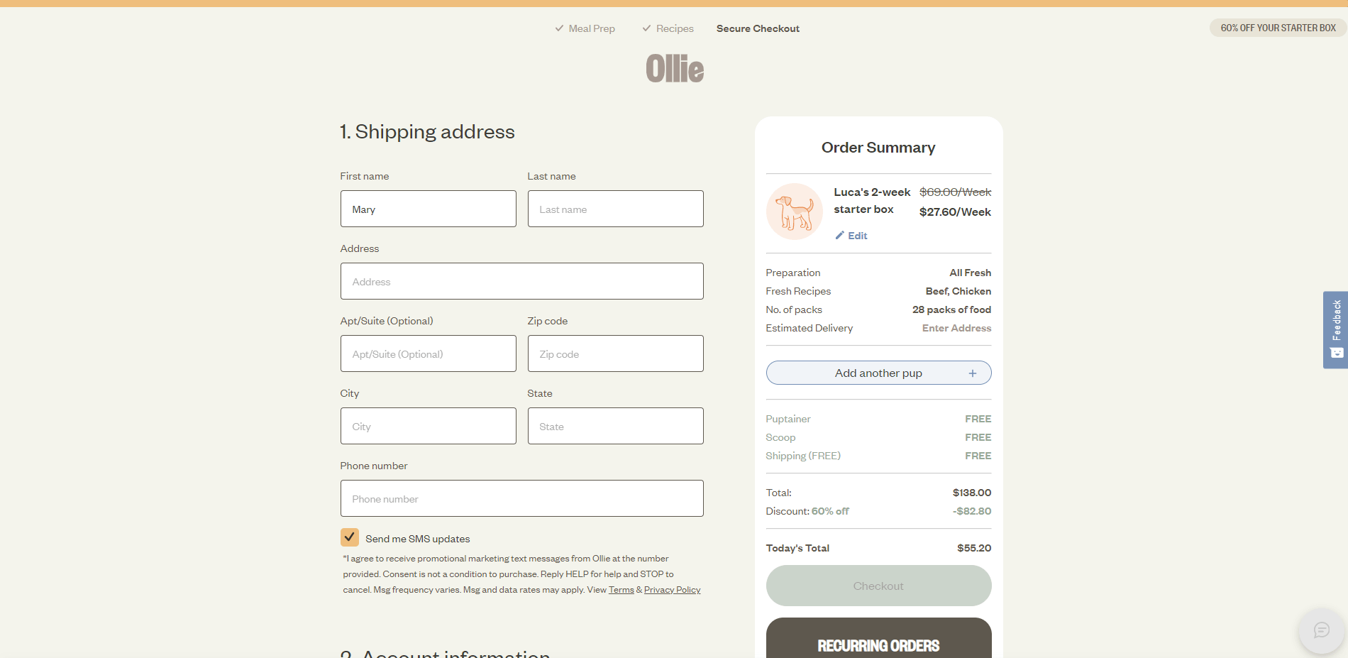 Total Vet Delivery information Ollie