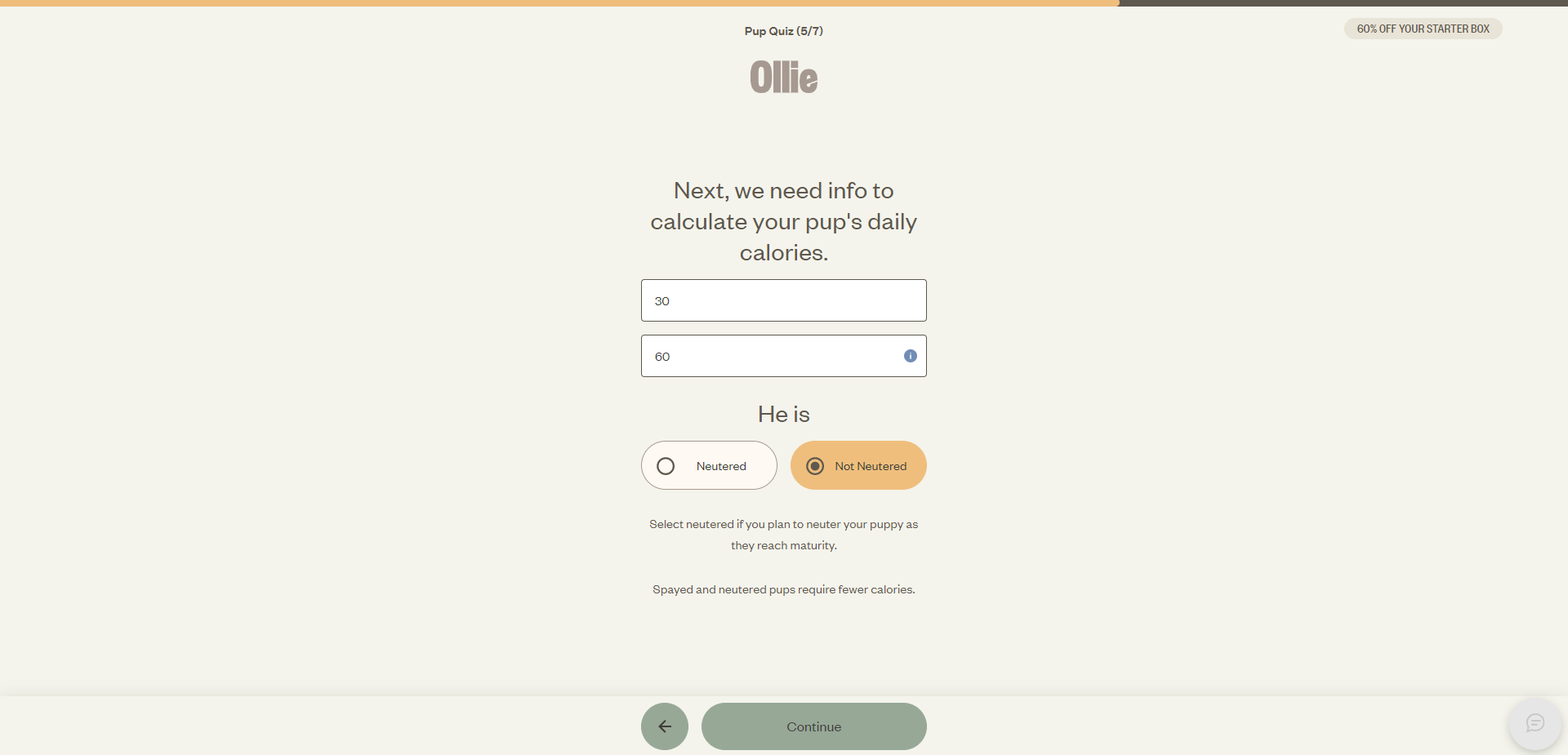 Total Vet Weight and ideal weight Ollie
